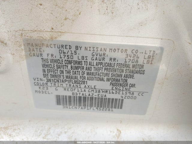 Nissan Versa 1.6 S+ 2015 3N1CN7AP1FL952281 Image 9