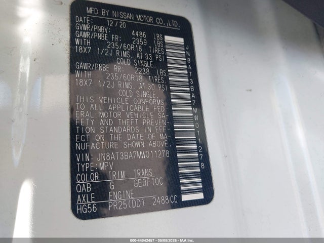 Продаж на аукціоні авто 2021 Nissan Rogue Sv Fwd, vin: JN8AT3BA7MW011278, номер лоту: 44942457