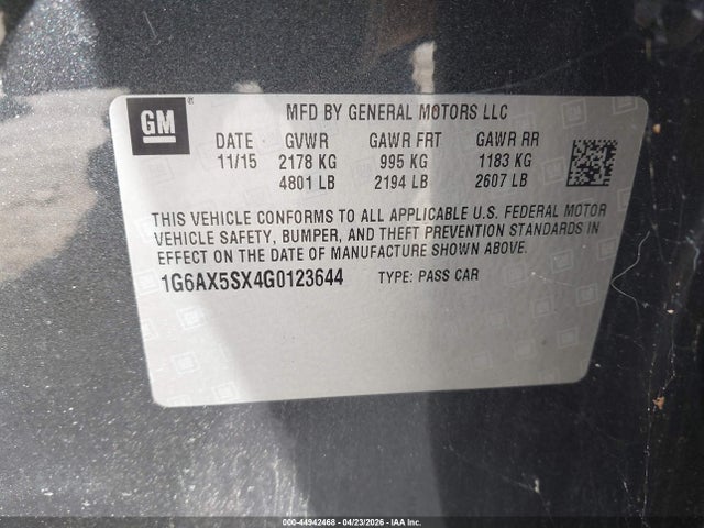 2016 Cadillac Cts Luxury Collection მანქანა იყიდება აუქციონზე, vin: 1G6AX5SX4G0123644, აუქციონის ნომერი: 44942468