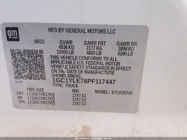 Продажа на аукционе авто 2023 Chevrolet Silverado 2500hd 4wd  Standard Bed Wt, vin: 1GC1YLE76PF117447, номер лота: 44942471