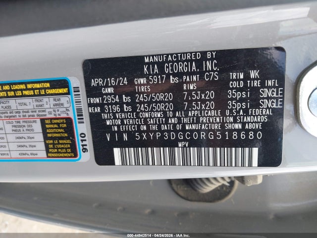 44942514 :رقم المزاد ، 5XYP3DGC0RG518680 vin ، 2024 Kia Telluride Ex X-line مزاد بيع