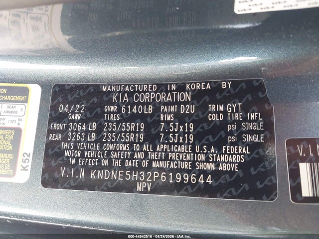 KNDNE5H32P6199644 KIA Carnival Mpv Sx