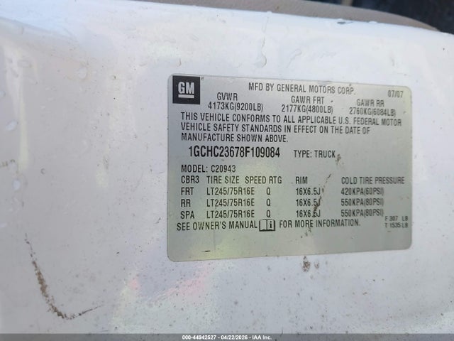 Aukcja sprzedaży 2008 Chevrolet Silverado 2500hd Work Truck, vin: 1GCHC23678F109084, numer aukcji: 44942527