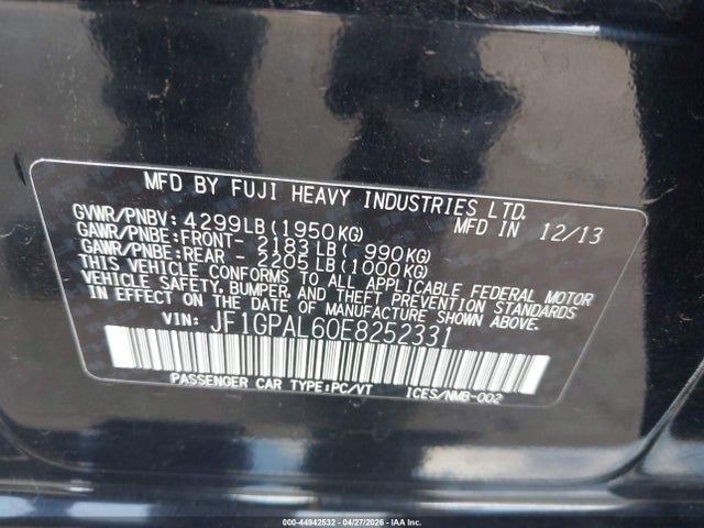 JF1GPAL60E8252331 Subaru Impreza 2.0i Sport Premium