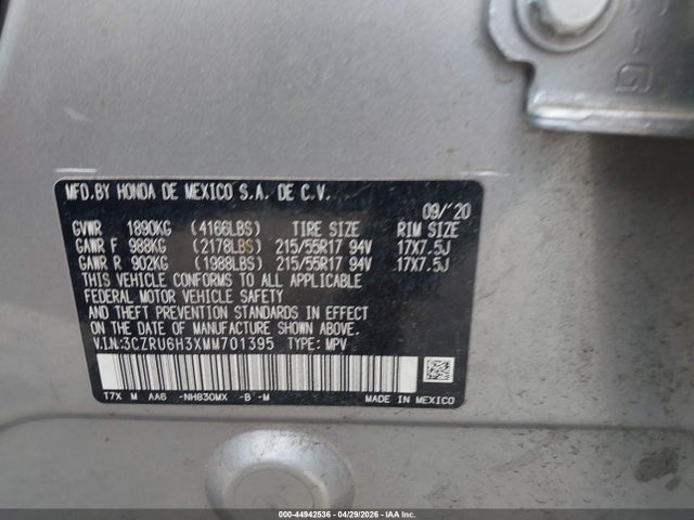 Aukcja sprzedaży 2021 Honda Hr-v Awd Lx, vin: 3CZRU6H3XMM701395, numer aukcji: 44942536