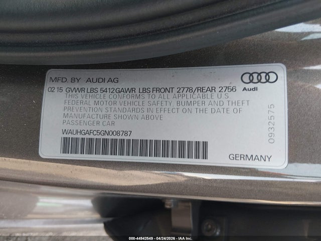 2016 Audi A6 3.0t Premium Plus მანქანა იყიდება აუქციონზე, vin: WAUHGAFC5GN008787, აუქციონის ნომერი: 44942549