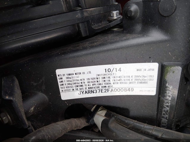 44942553 :رقم المزاد ، JYARN37E2FA000849 vin ، 2015 Yamaha Fj09 مزاد بيع