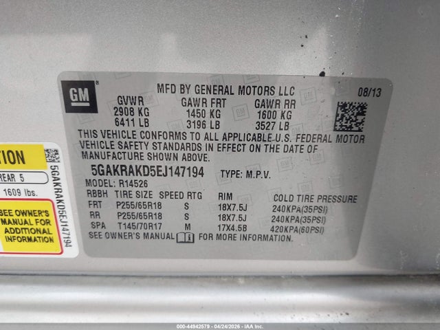 Aukcja sprzedaży 2014 Buick Enclave Convenience, vin: 5GAKRAKD5EJ147194, numer aukcji: 44942579