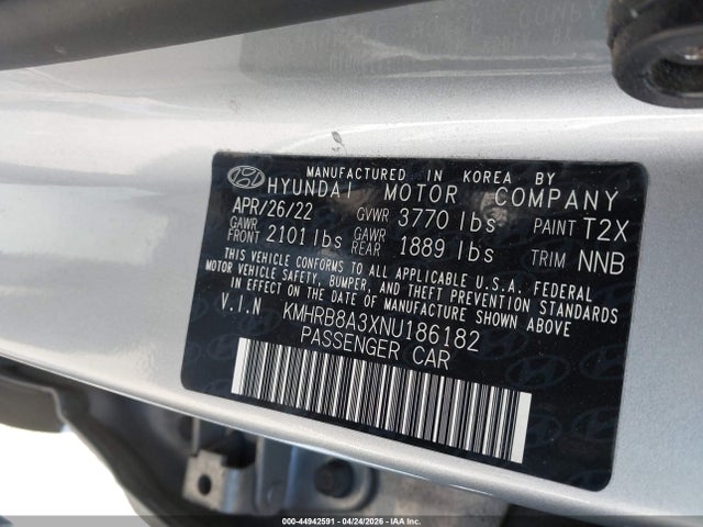 Продажа на аукционе авто 2022 Hyundai Venue Se, vin: KMHRB8A3XNU186182, номер лота: 44942591