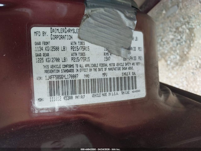 Aukcja sprzedaży 2000 Jeep Cherokee Classic, vin: 1J4FF58S6YL170007, numer aukcji: 44942595