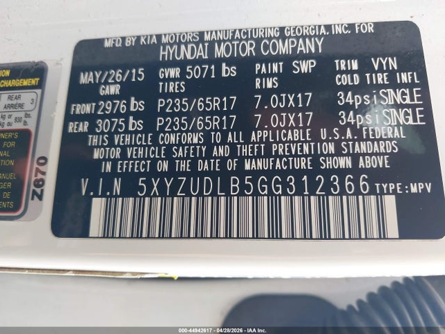 Aukcja sprzedaży 2016 Hyundai Santa Fe Sport 2.4l, vin: 5XYZUDLB5GG312366, numer aukcji: 44942617