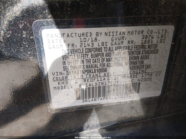 Aukcja sprzedaży 2019 Nissan Sentra Sv, vin: 3N1AB7AP0KL610556, numer aukcji: 44942619