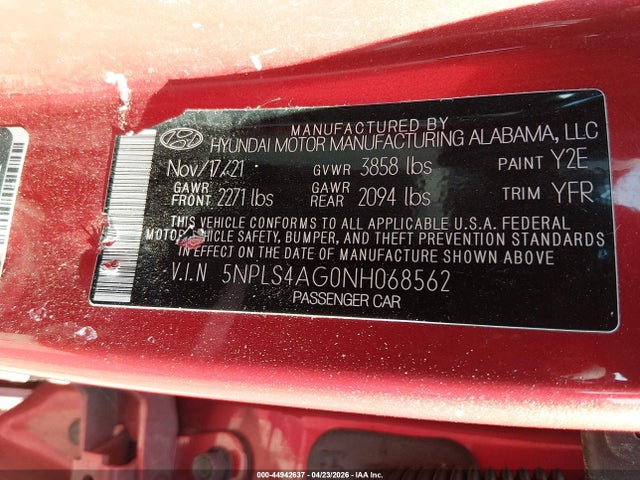 Продажа на аукционе авто 2022 Hyundai Elantra Sel, vin: 5NPLS4AG0NH068562, номер лота: 44942637