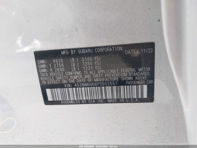 44942658 :رقم المزاد ، 4S3BWAN66P3003567 vin ، 2023 Subaru Legacy Limited مزاد بيع