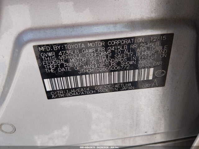 Auction sale of the 2016 Lexus Is 300, vin: JTHCM1D26G5006772, lot number: 44942678