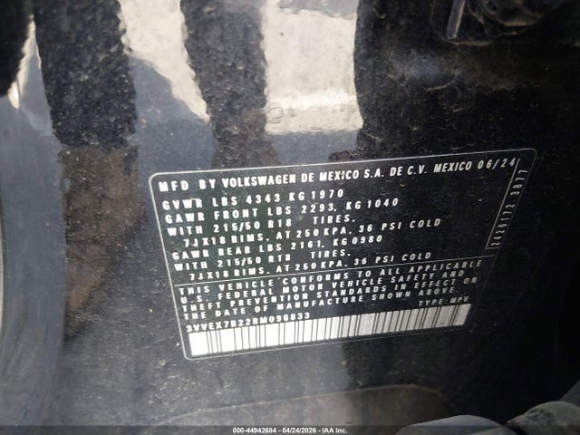 Aukcja sprzedaży 2024 Volkswagen Taos 1.5t Se, vin: 3VVEX7B22RM096833, numer aukcji: 44942684