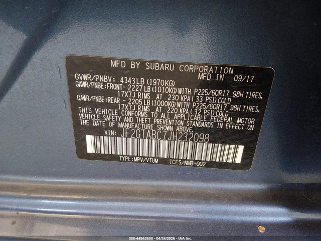 Продажа на аукционе авто 2018 Subaru Crosstrek 2.0i Premium, vin: JF2GTABC7JH232098, номер лота: 44942690