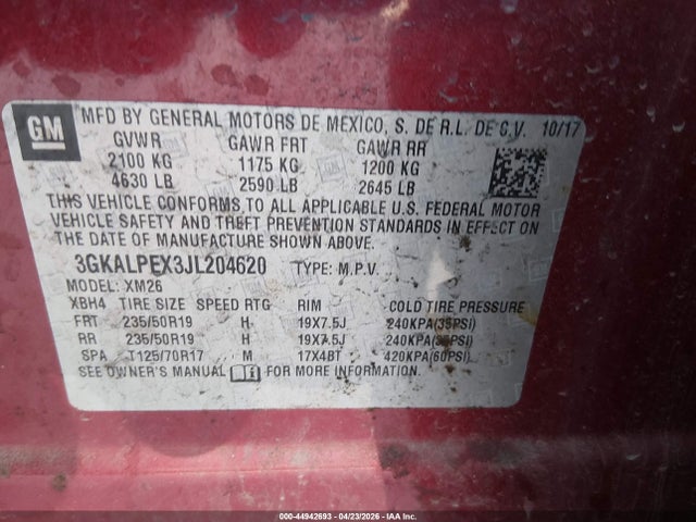 Aukcja sprzedaży 2018 Gmc Terrain Slt, vin: 3GKALPEX3JL204620, numer aukcji: 44942693