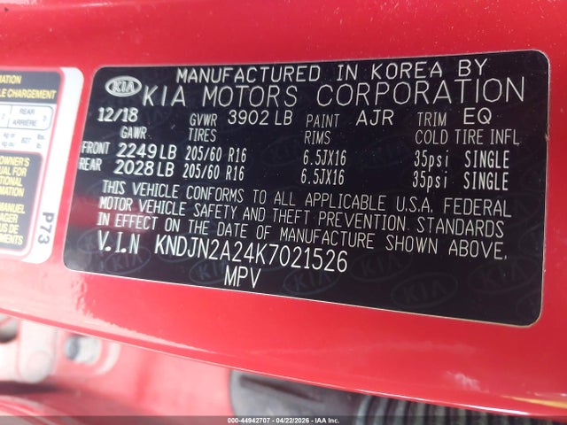 2019 Kia Soul მანქანა იყიდება აუქციონზე, vin: KNDJN2A24K7021526, აუქციონის ნომერი: 44942707