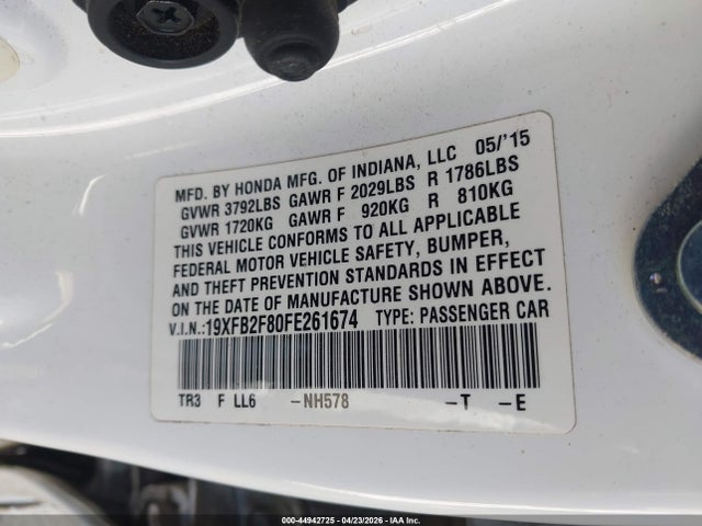 Honda CIVIC EX 2015 19XFB2F80FE261674 Image 9