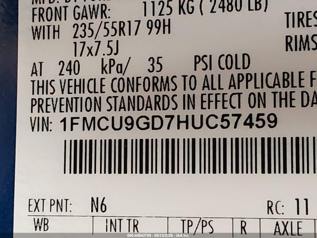 Aukcja sprzedaży 2017 Ford Escape Se, vin: 1FMCU9GD7HUC57459, numer aukcji: 44942759
