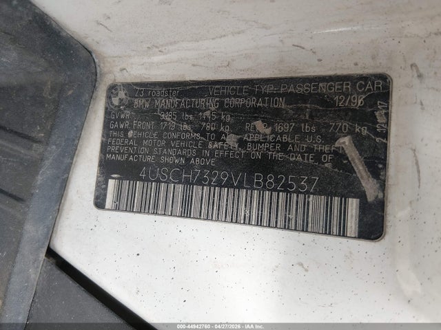 Продажа на аукционе авто 1997 Bmw Z3 1.9l Roadster, vin: 4USCH7329VLB82537, номер лота: 44942760