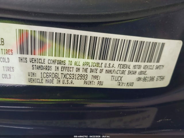 2012 Ram 1500 Slt მანქანა იყიდება აუქციონზე, vin: 1C6RD6LTXCS312993, აუქციონის ნომერი: 44942762