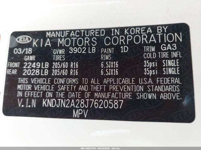 Продажа на аукционе авто 2018 Kia Soul, vin: KNDJN2A28J7620587, номер лота: 44942798