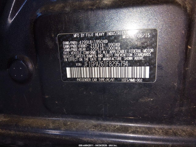 44942811 :رقم المزاد ، JF1GPAZ61F8295794 vin ، 2015 Subaru Impreza 2.0i Sport Limited مزاد بيع