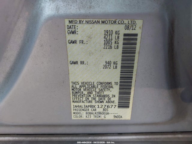 Aukcja sprzedaży 2013 Nissan Altima 2.5 S, vin: 1N4AL3AP8DC127677, numer aukcji: 44942830