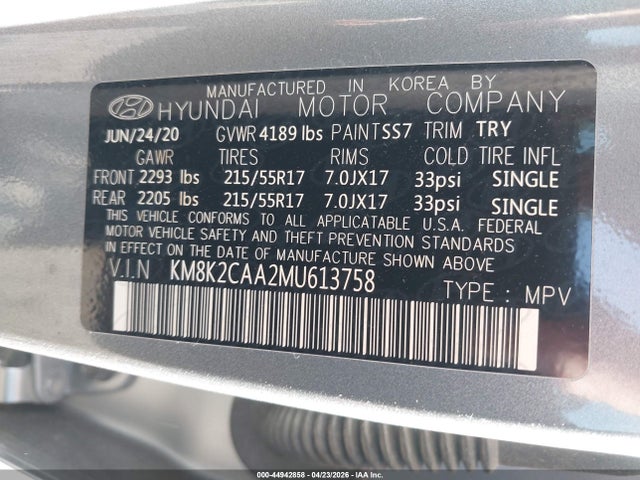 KM8K2CAA2MU613758 Hyundai Kona Sel