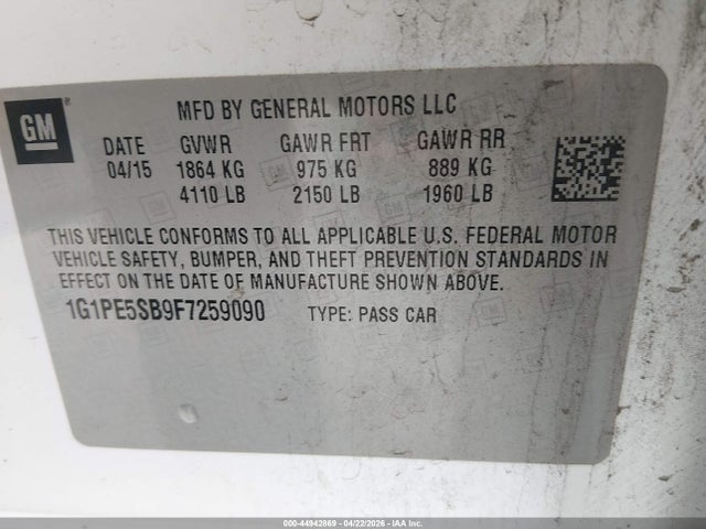 1G1PE5SB9F7259090 Chevrolet Cruze 2lt Auto