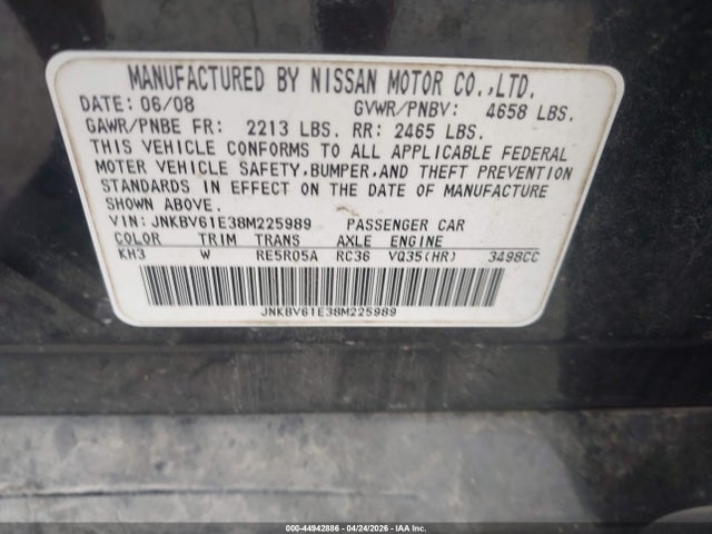 44942886 :رقم المزاد ، JNKBV61E38M225989 vin ، 2008 Infiniti G35 Journey مزاد بيع