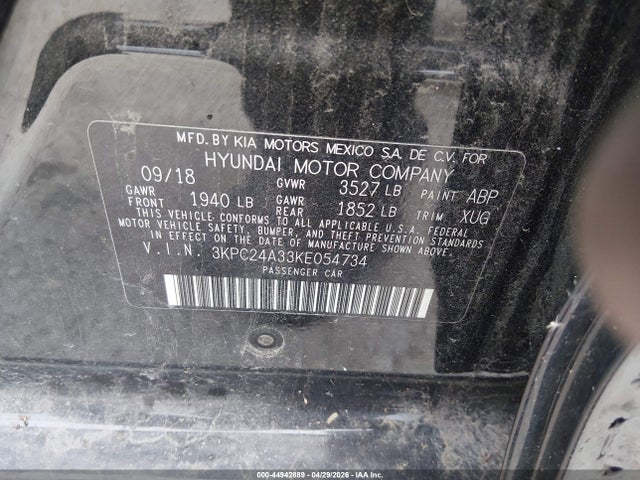 Продаж на аукціоні авто 2019 Hyundai Accent Se, vin: 3KPC24A33KE054734, номер лоту: 44942889
