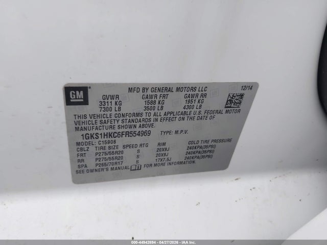 Aukcja sprzedaży 2015 Gmc Yukon Xl 1500 Slt, vin: 1GKS1HKC6FR554969, numer aukcji: 44942894