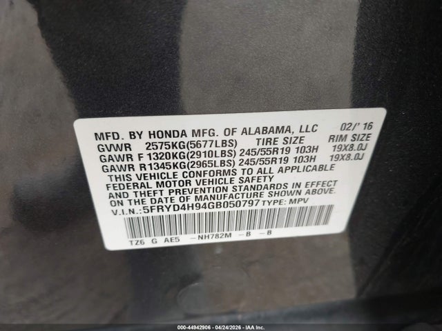 2016 Acura Mdx Advance   Entertainment Packages/advance Package მანქანა იყიდება აუქციონზე, vin: 5FRYD4H94GB050797, აუქციონის ნომერი: 44942906