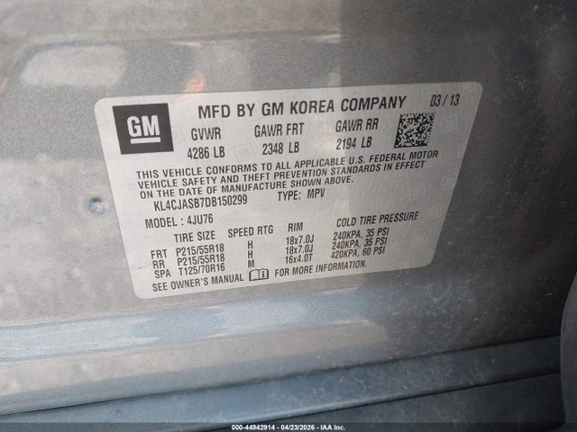 44942914 :رقم المزاد ، KL4CJASB7DB150299 vin ، 2013 Buick Encore مزاد بيع