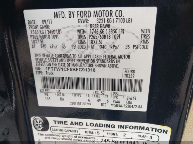 Aukcja sprzedaży 2011 Ford F-150 Lariat, vin: 1FTFW1CF5BFC91318, numer aukcji: 44942920