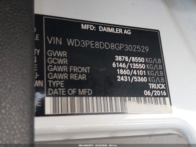 WD3PE8DD8GP302529 Mercedes-Benz Sprinter 2500 High Roof