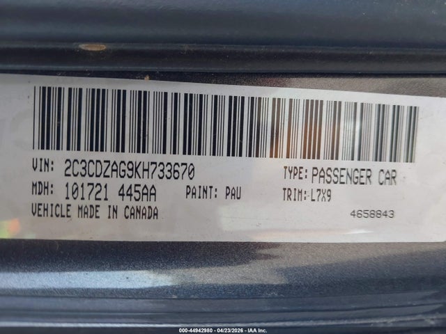 2019 Dodge Challenger Sxt მანქანა იყიდება აუქციონზე, vin: 2C3CDZAG9KH733670, აუქციონის ნომერი: 44942980