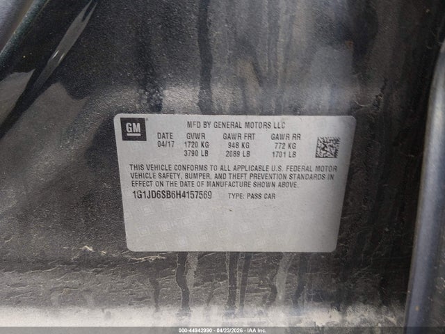 2017 Chevrolet Sonic Lt Auto მანქანა იყიდება აუქციონზე, vin: 1G1JD6SB6H4157569, აუქციონის ნომერი: 44942990