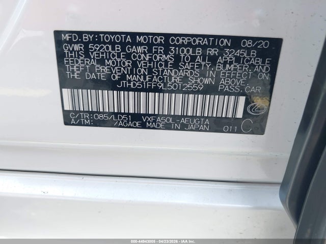 Продаж на аукціоні авто 2020 Lexus Ls 500, vin: JTHD51FF9L5012559, номер лоту: 44943005