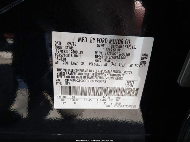 Продаж на аукціоні авто 2016 Ford Edge Se, vin: 2FMPK3G99GBC52672, номер лоту: 44943011
