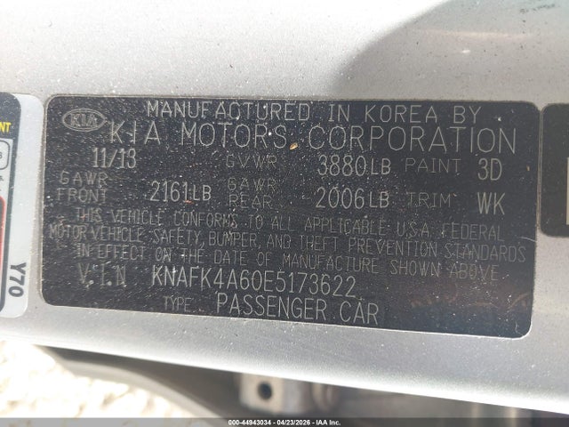 Продаж на аукціоні авто 2014 Kia Forte Lx, vin: KNAFK4A60E5173622, номер лоту: 44943034