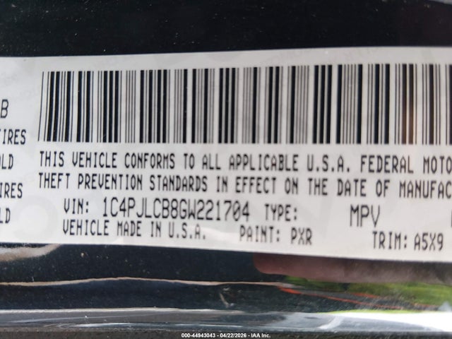 Aukcja sprzedaży 2016 Jeep Cherokee Latitude, vin: 1C4PJLCB8GW221704, numer aukcji: 44943043