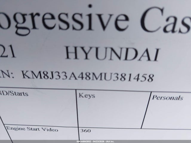 Aukcja sprzedaży 2021 Hyundai Tucson Value, vin: KM8J33A48MU381458, numer aukcji: 44943052