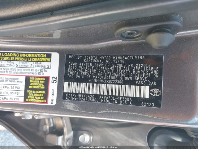 4T1B11HKXKU722360 Toyota CAMRY SE