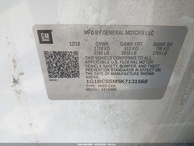 Продаж на аукціоні авто 2019 Chevrolet Cruze Ls, vin: 1G1BC5SM5K7131568, номер лоту: 44943068