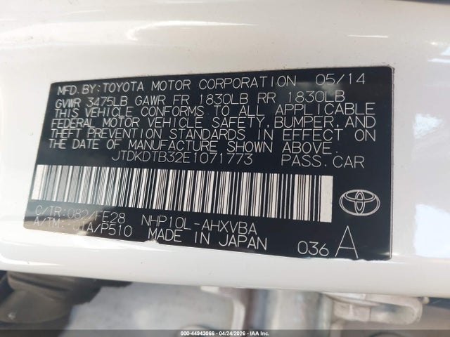 Продажа на аукционе авто 2014 Toyota Prius C One, vin: JTDKDTB32E1071773, номер лота: 44943066