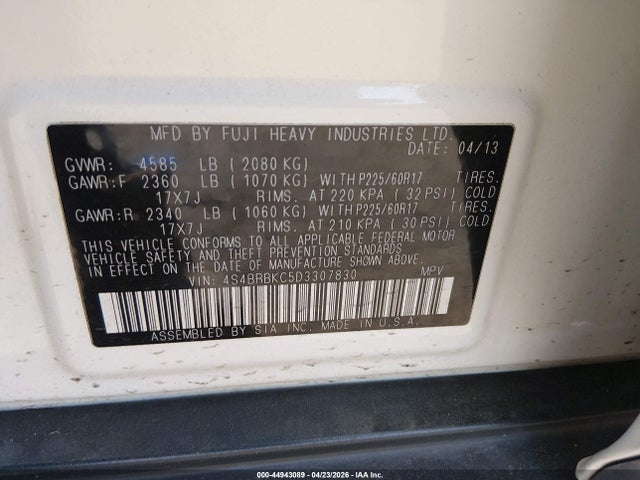 44943089 :رقم المزاد ، 4S4BRBKC5D3307830 vin ، 2013 Subaru Outback 2.5i Limited مزاد بيع
